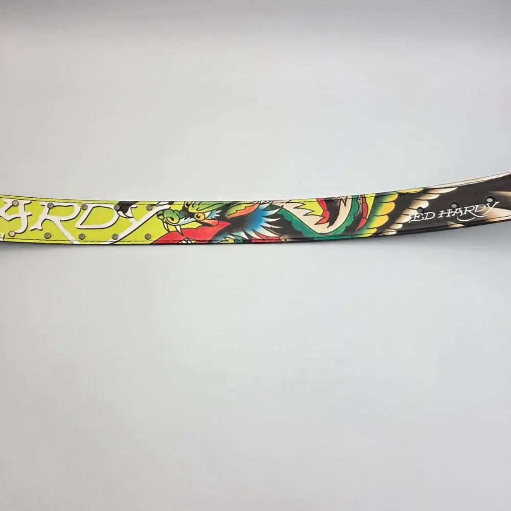 Ed Hardy Dragon Tattoo Neon Print Belt Men's Size 36 New